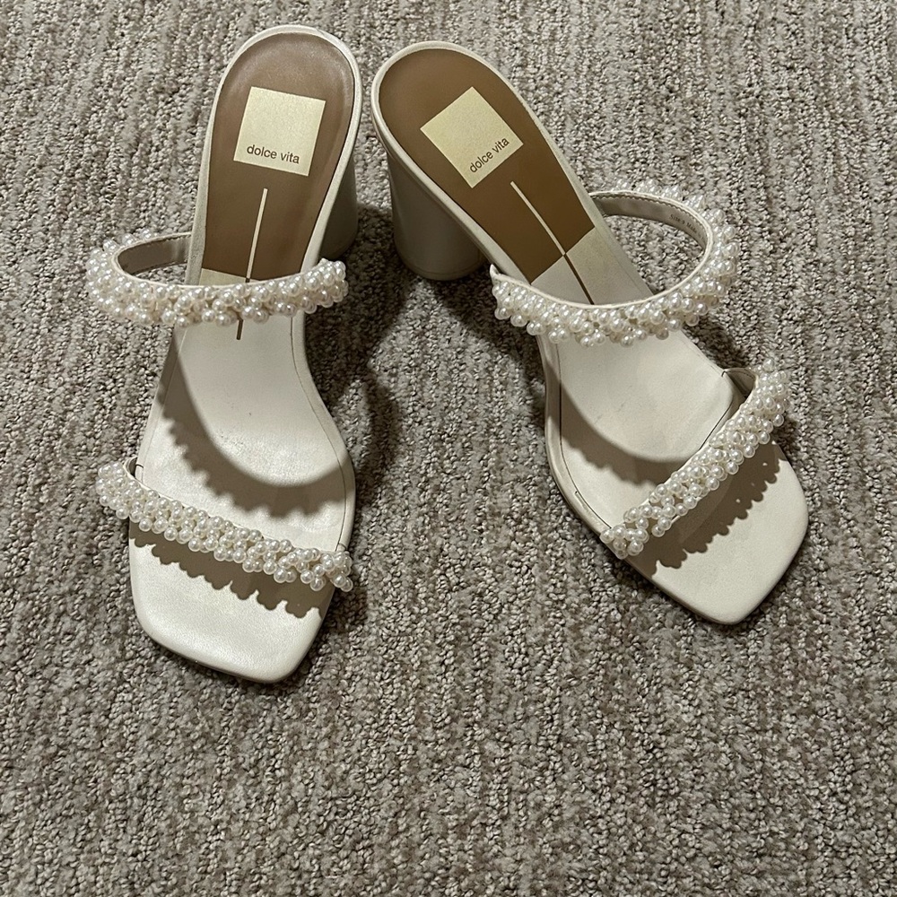 Dolce Vita Cream Pearl-Adorned Heels